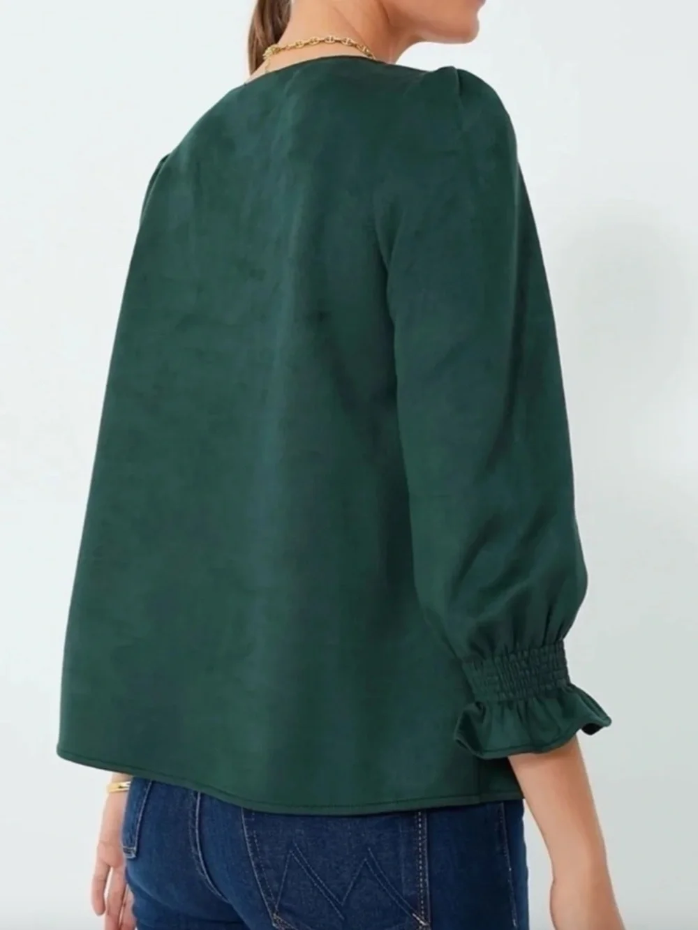 Tuckernuck Malachite Green Faux Suede Easton Swing Blouse, XL Flowy Holiday Chic